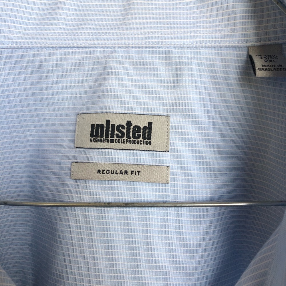 Unlisted, Kenneth Cole reg fit men 18-18 1/2, 34-35 2XL Bangladesh blue 60% cot - Picture 2 of 7